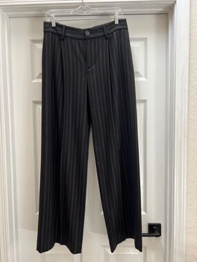 Vince Black Pinstripe Wide-Leg Dress Pants